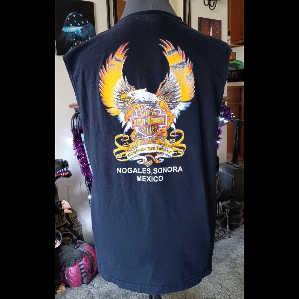 🖤🧡 Vintage Harley-Davidson Black Sleeveless Top Muscle Tank Mexico Large Y2K - Picture 2 of 12